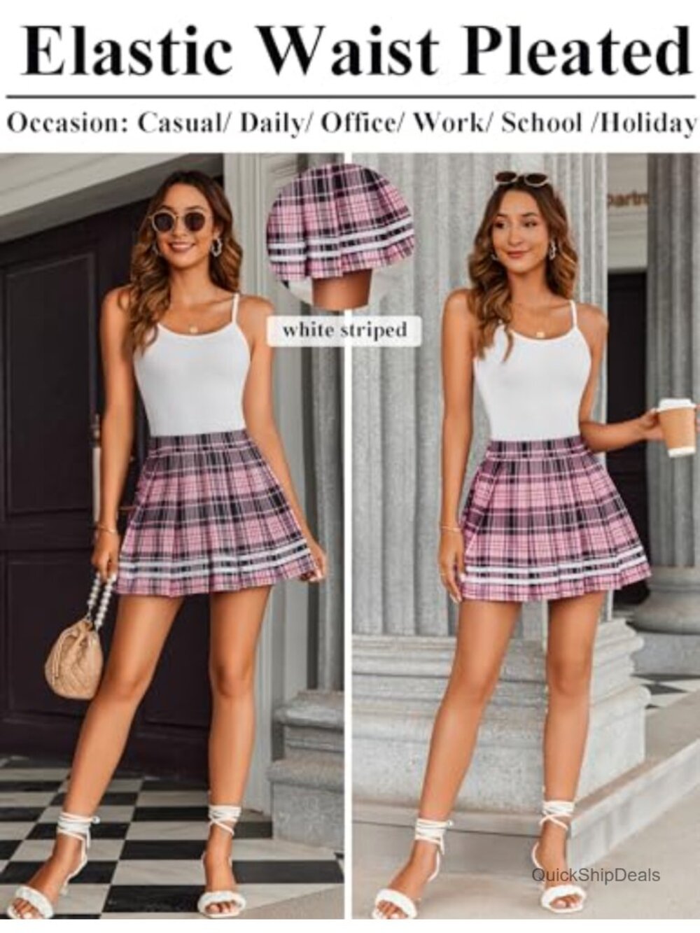 Pleated Mini Skirt High Waist A-Line School Uniform Cheer Skirt - Picture 4 of 6